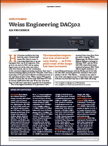 Stereophile Review Weiss Engineering DAC502